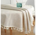 TUWENA Tischdecke Beige Abwaschbar Leinen Baumwolle mit Quaste Bild 3