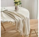 TUWENA Tischdecke Beige Abwaschbar Leinen Baumwolle mit Quaste Bild 5