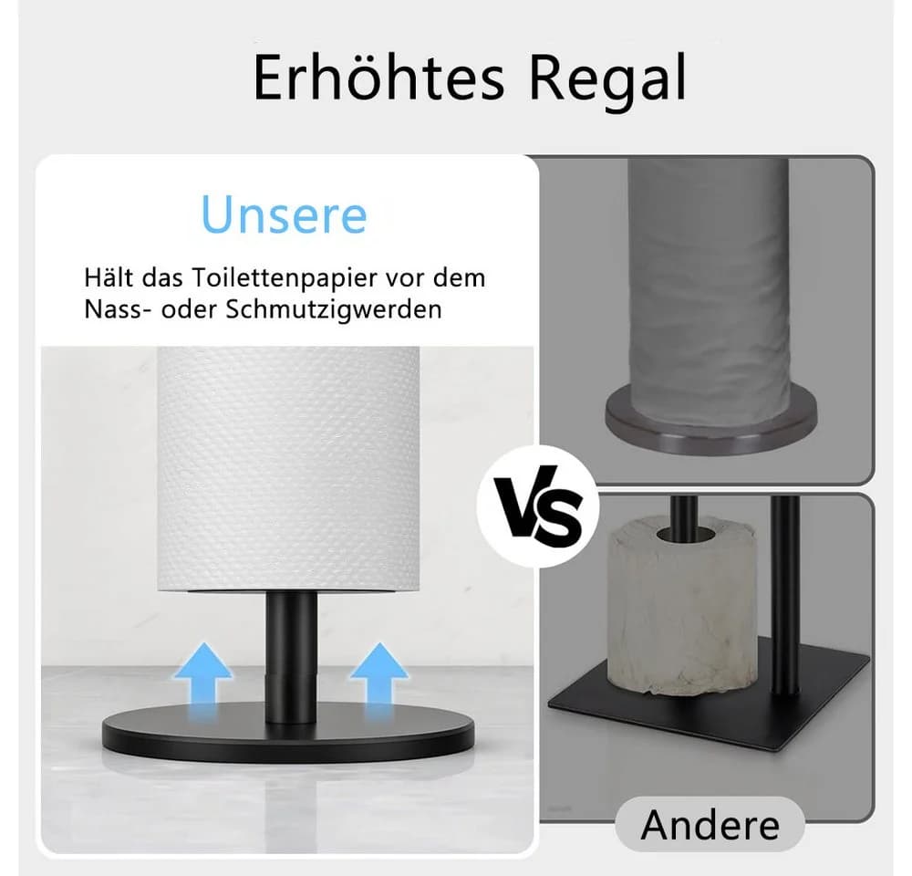 TUWENA Toilettenpapierhalter Stehend mit Ablage Oben Schwarz - Bild 4