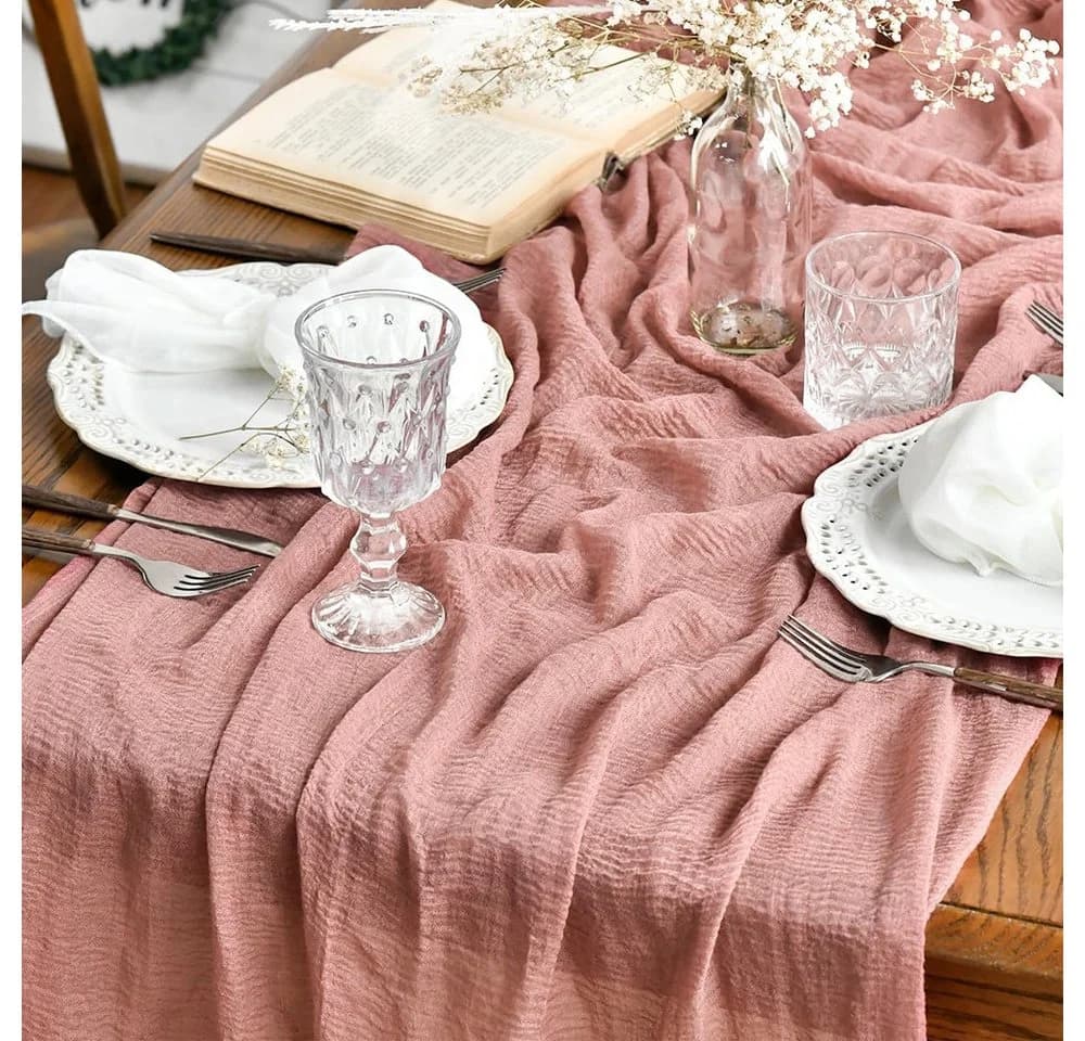 TUWENA Tischläufer Boho Gaze Tischläufer Lotuswurzel Rosa - Bild 2