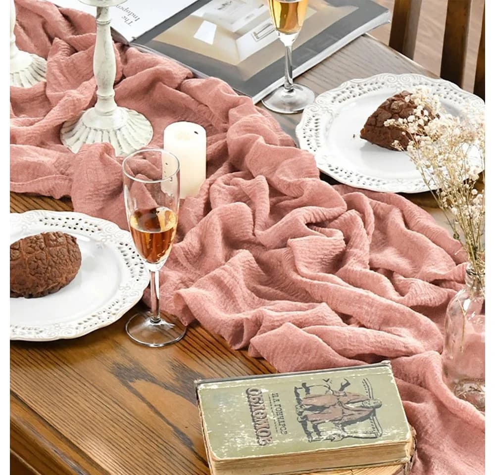 TUWENA Tischläufer Boho Gaze Tischläufer Lotuswurzel Rosa - Bild 5