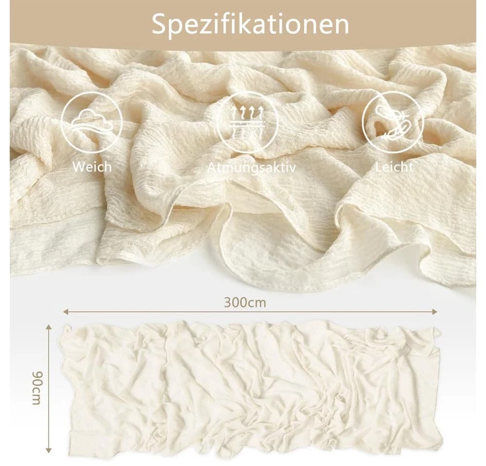 TUWENA Tischläufer Boho Gaze Tischläufer, Gaze-Käsetuch-Tischläufer, Hochzeits-Tischläufer