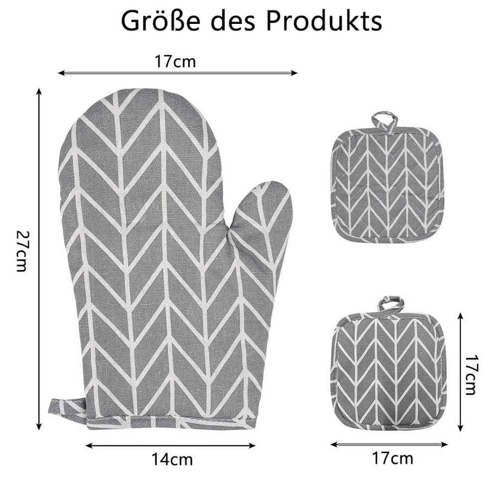 TUWENA Topfhandschuhe Grau - Hitzebeständige Kochhandschuhe mit Topflappen