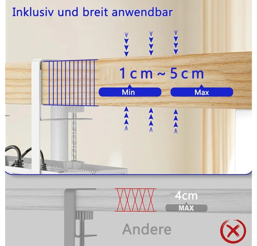 TUWENA Kabelkanal mit Klemme für Schreibtisch, Kabelmanagement Organizer - Bild 3