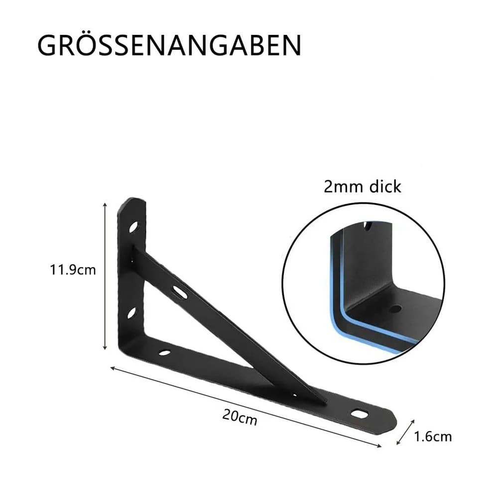 TUWENA Wandregalhalter 8 Stück Regalwinkel Schwerlast Metall Schwarz/Weiß
