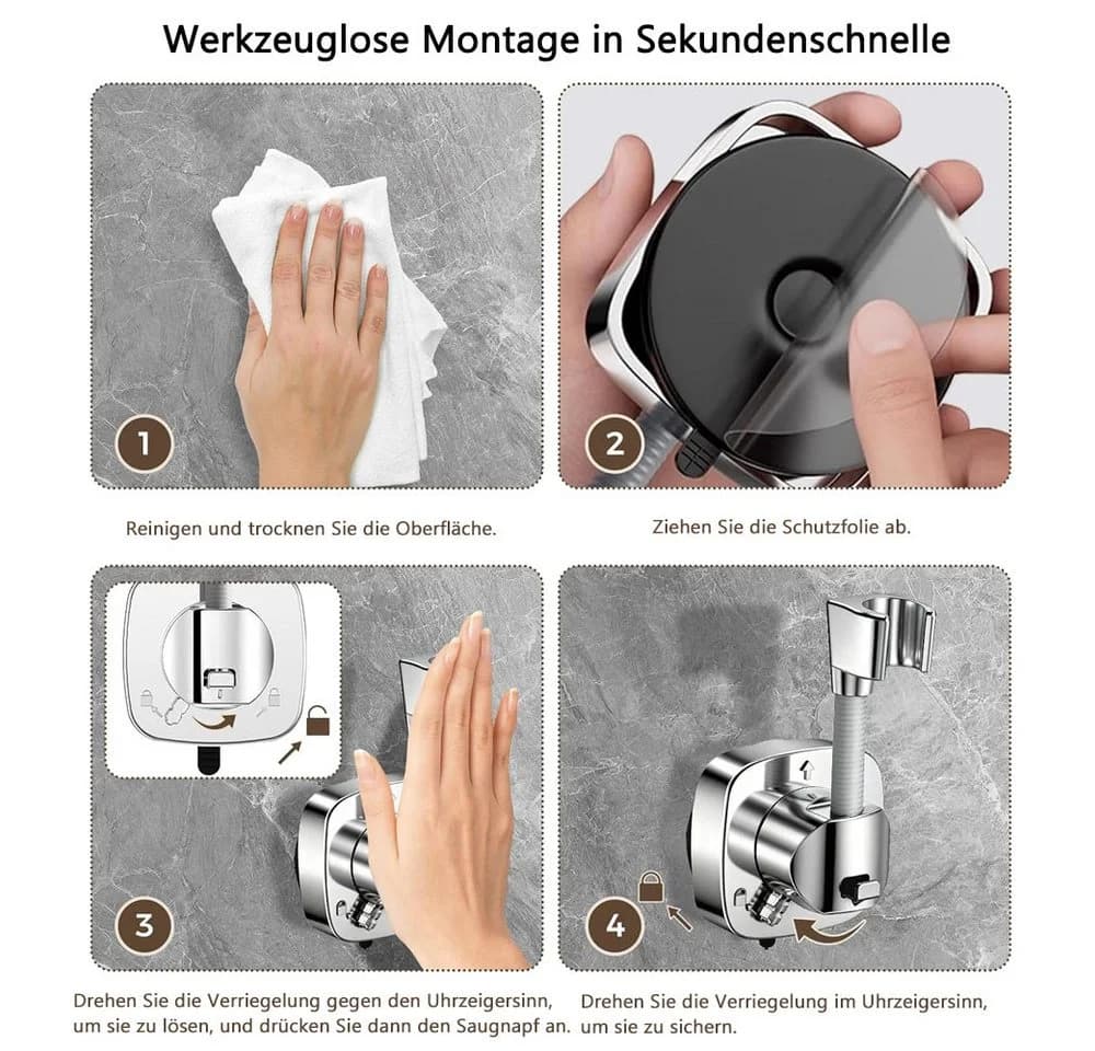 AFKSMILE Brausehalter 360° Drehbar mit Saugnapf Schwarz/Silber - Bild 3