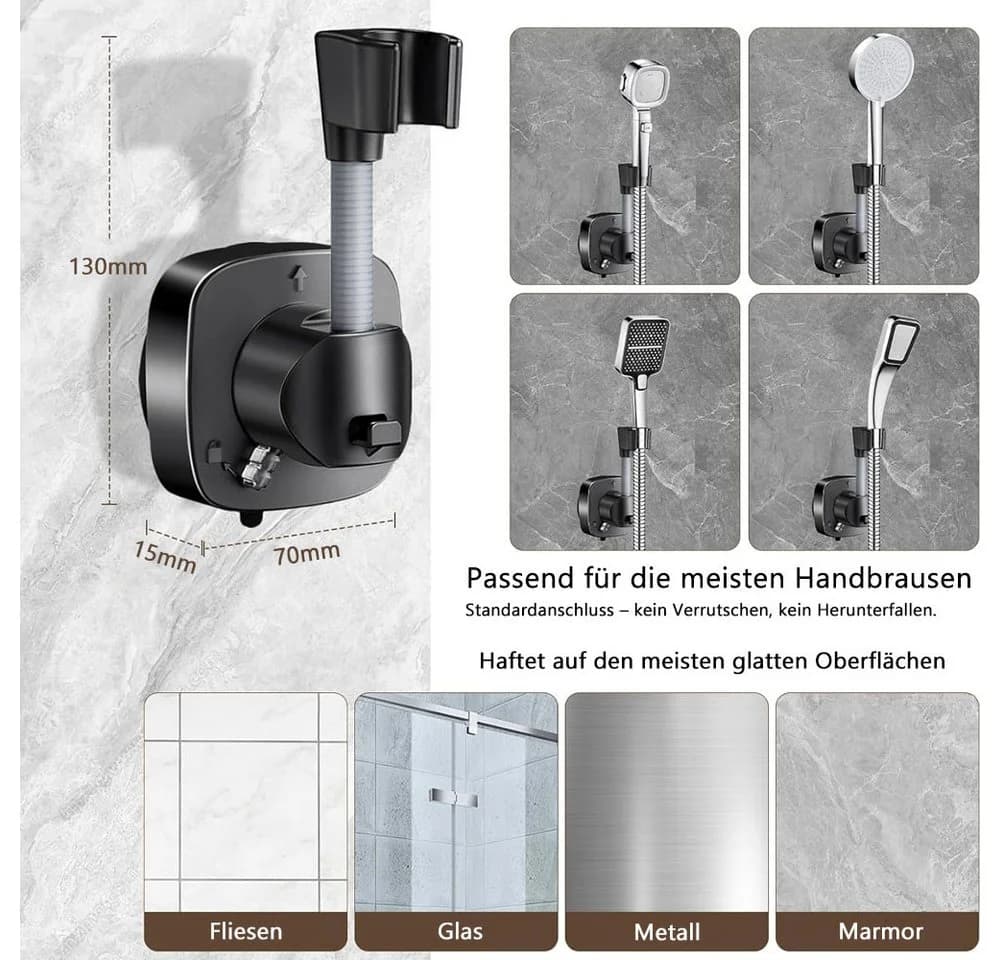 AFKSMILE Brausehalter 360° Drehbar mit Saugnapf Schwarz/Silber - Bild 5