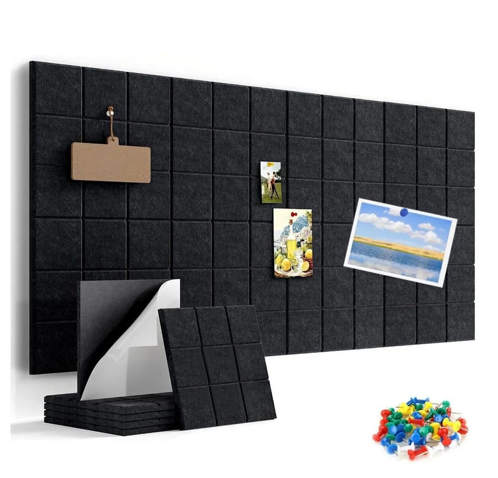 AFKSMILE Filz Pinnwand Set 12 Stück Selbstklebend Schwarz Grau - Bild 2