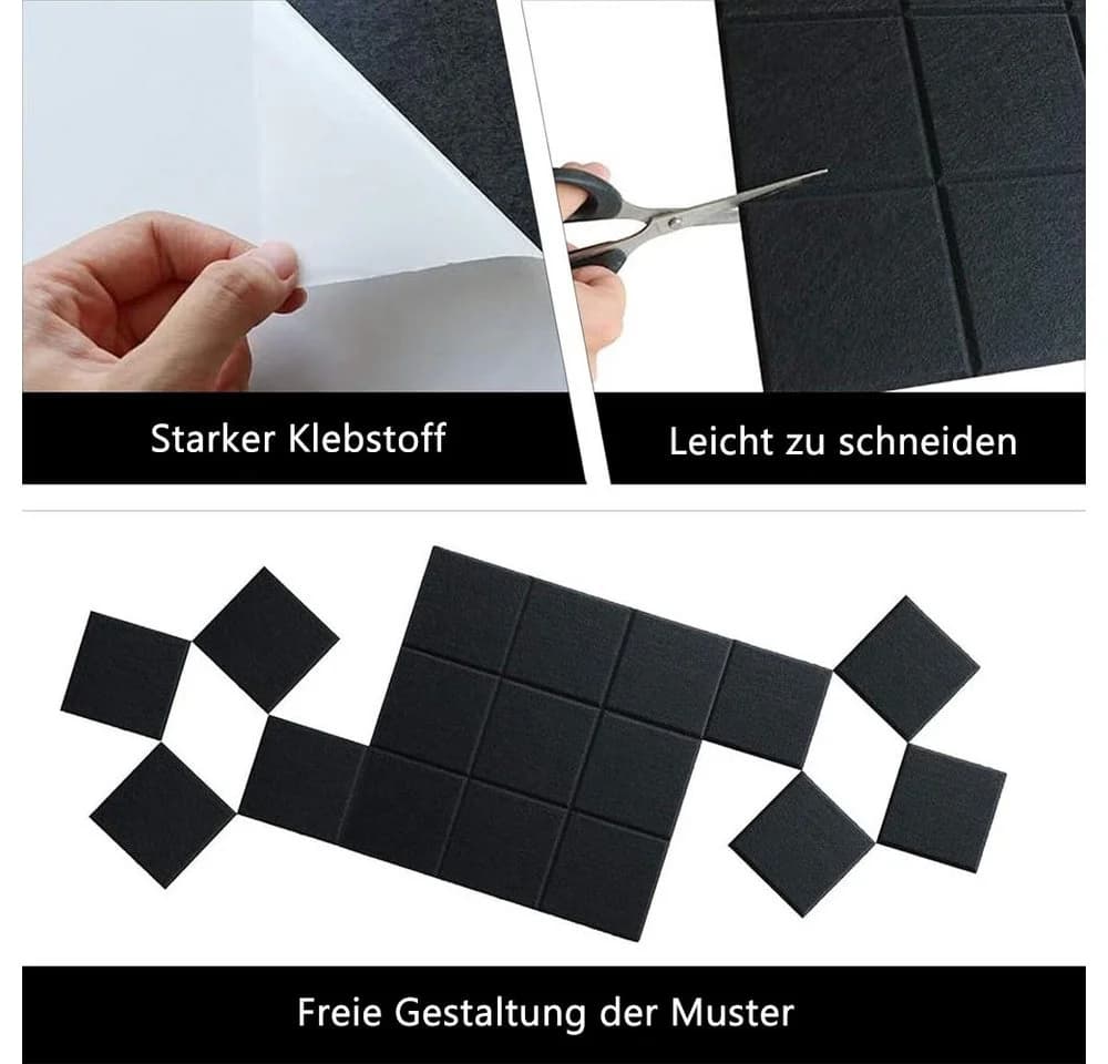 AFKSMILE Filz Pinnwand Set 12 Stück Selbstklebend Schwarz Grau - Bild 3