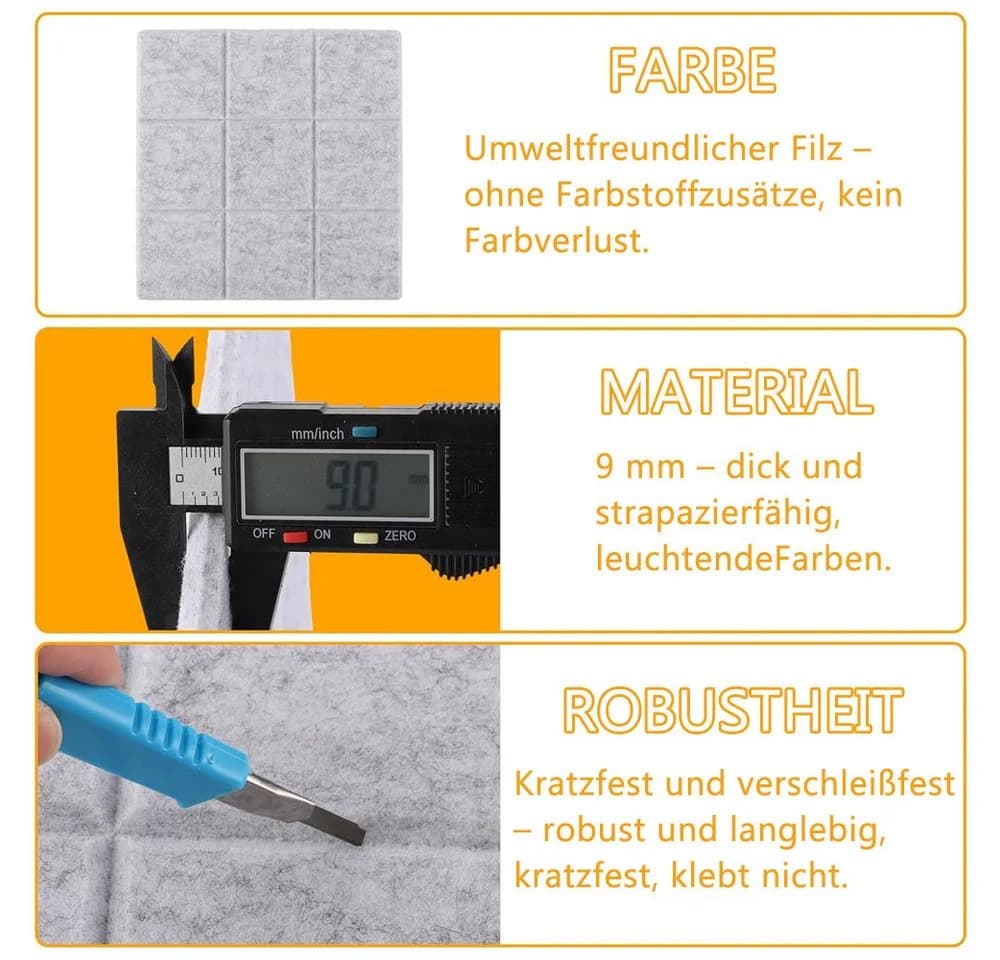 AFKSMILE 12-teilige Filz-Pinnwand Selbstklebend Grau/Schwarz - Bild 3