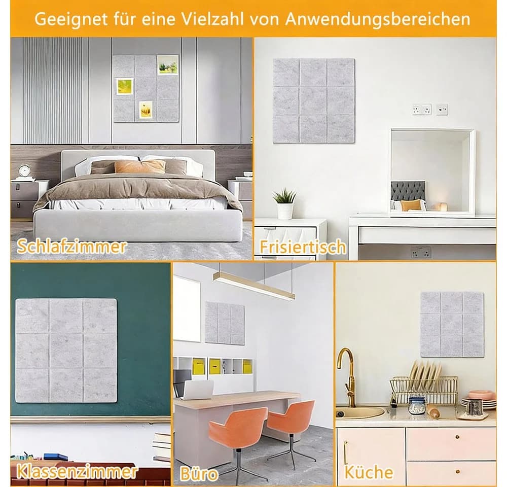 AFKSMILE 12-teilige Filz-Pinnwand Selbstklebend Grau/Schwarz - Bild 5