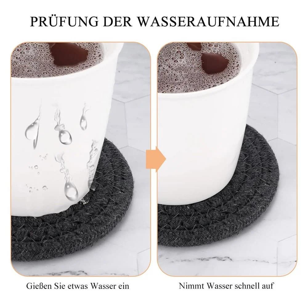 AFKSMILE Getränkeuntersetzer 8 Stück Grau/Braun Baumwolle mit Halter - Bild 3