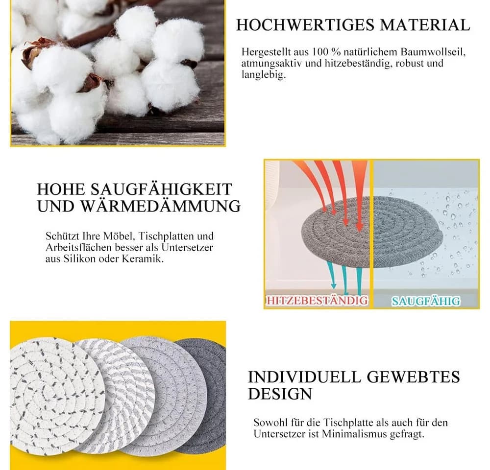AFKSMILE Getränkeuntersetzer 8 Stück Grau/Braun Baumwolle mit Halter - Bild 5