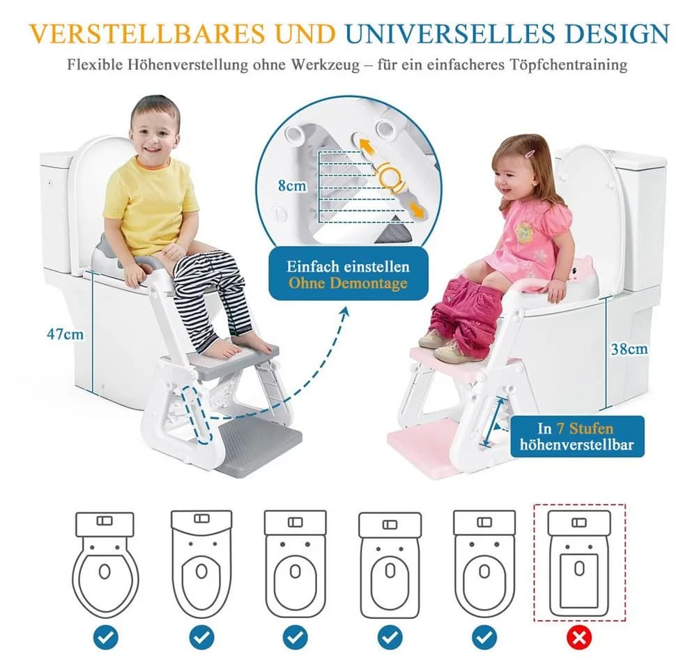 AFKSMILE Toilettentrainer mit Treppe Grau