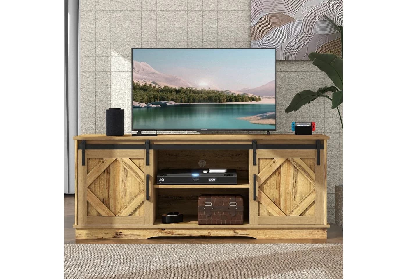 Sweiko Lowboard Sideboard mit Schiebetüren und verstellbaren Böden Eiche
