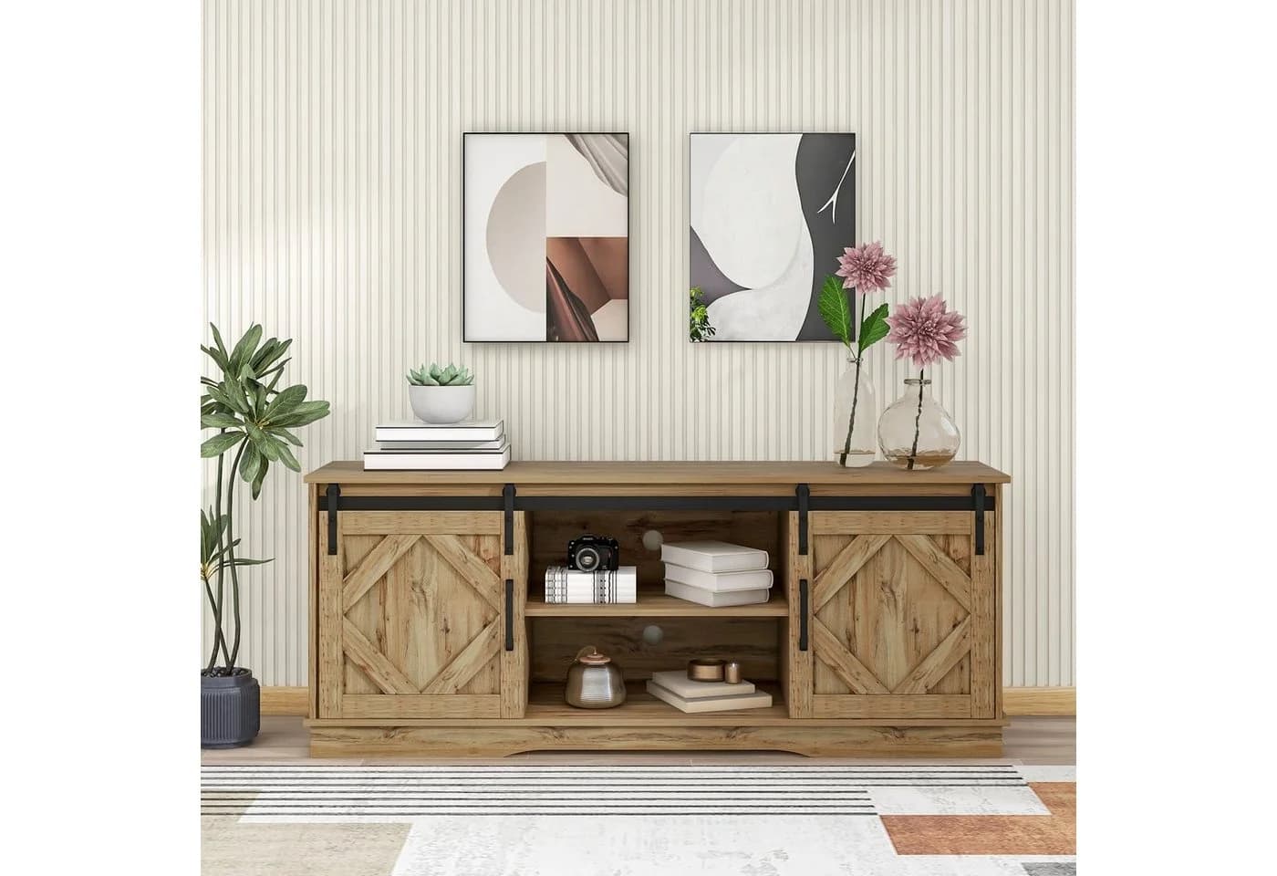 Sweiko Lowboard Sideboard mit Schiebetüren und verstellbaren Böden Eiche - Bild 3