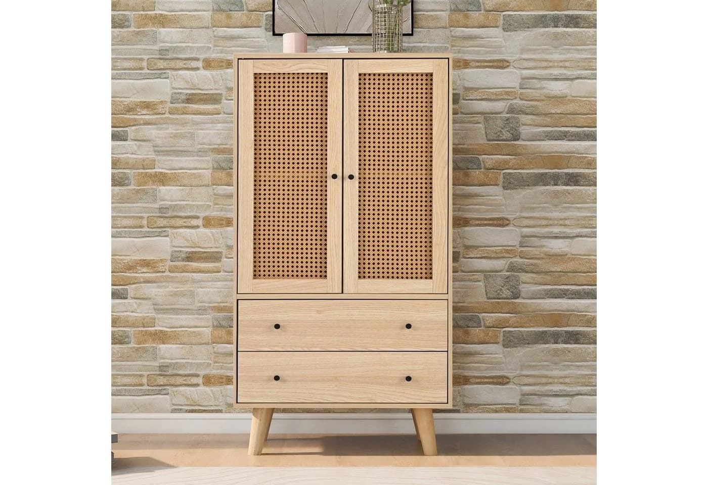 Sweiko Highboard Sideboard Rattantüren Holzbeine - Bild 3
