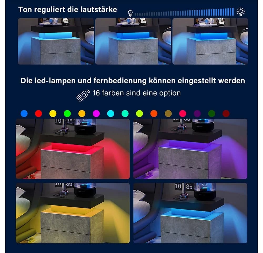 Sweiko Nachttisch LED-Beleuchtung Grau+Schwarz - Bild 4