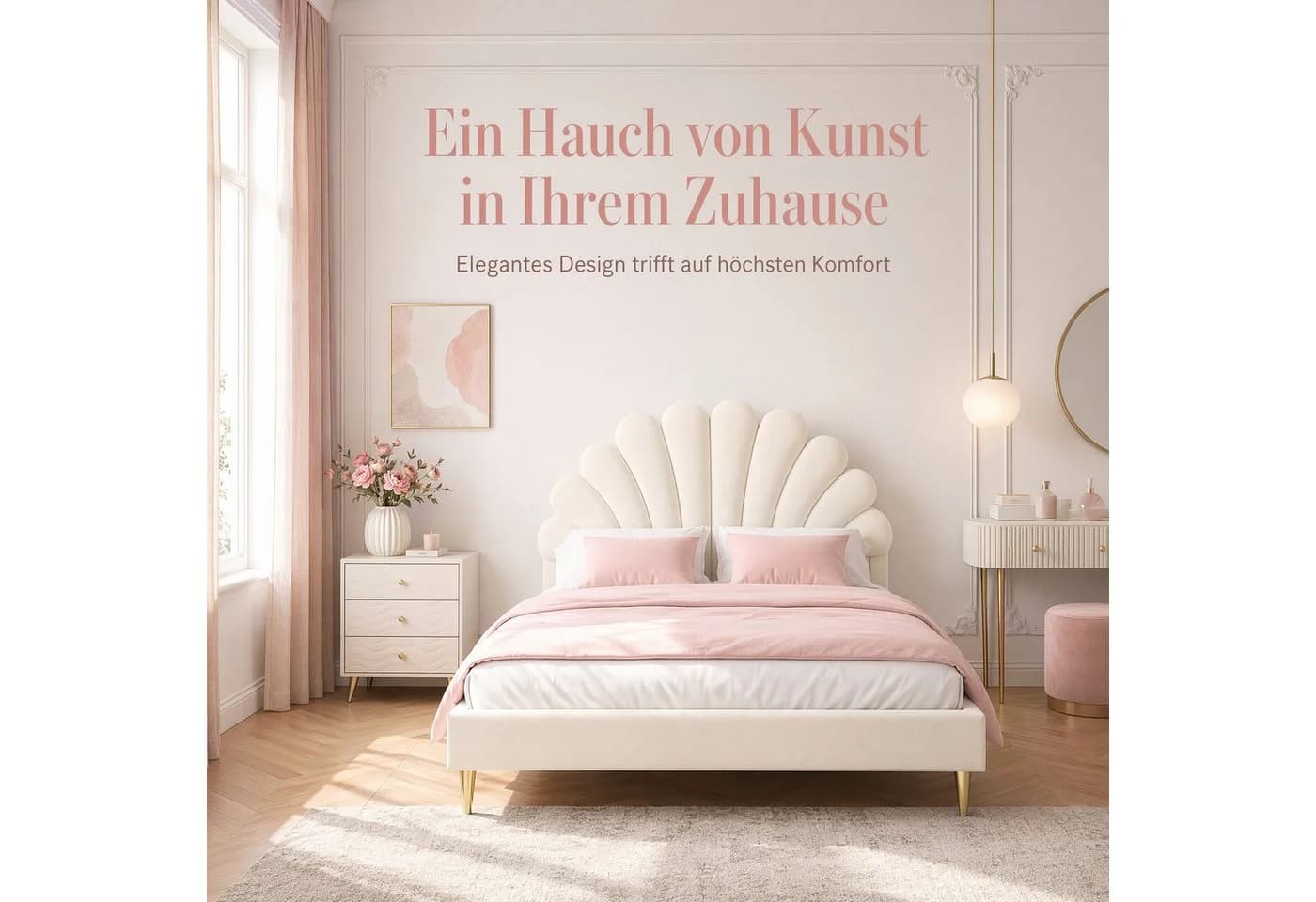 Simurq Polsterbett 140x200cm Samt Blumenkopfteil Beige - Bild 3