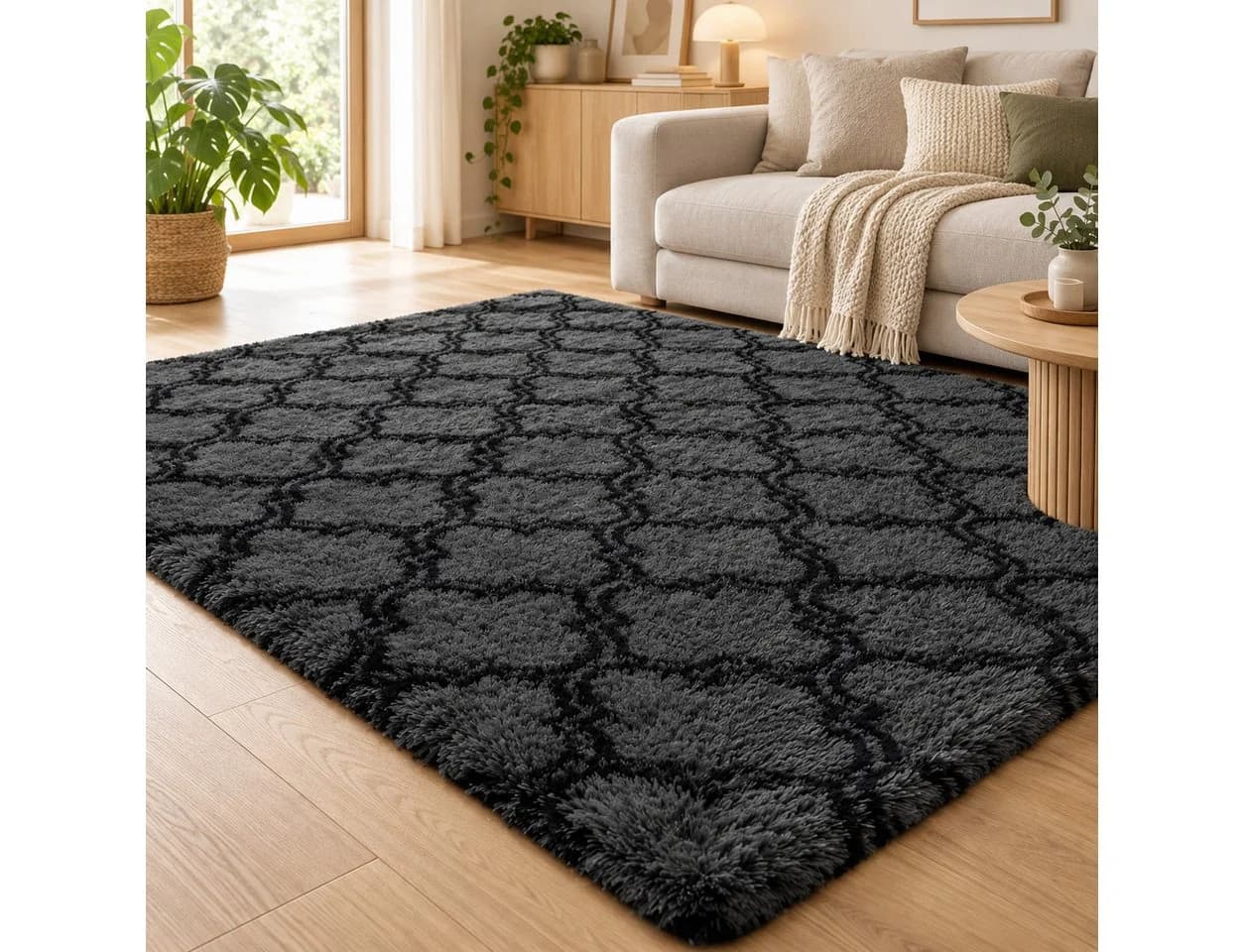 Lochas Hochflor-Teppich Shaggy Grau Anthrazit Geometrisch