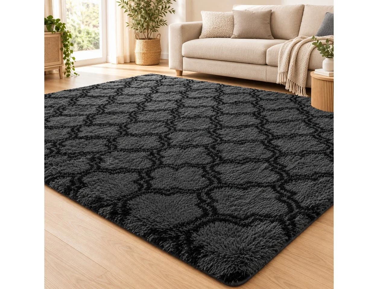 Lochas Hochflor-Teppich Shaggy Grau Anthrazit Geometrisch - Bild 2