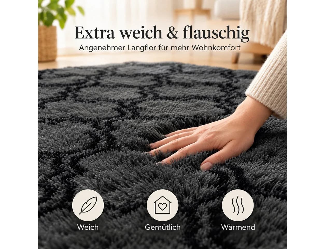 Lochas Hochflor-Teppich Shaggy Grau Anthrazit Geometrisch - Bild 4