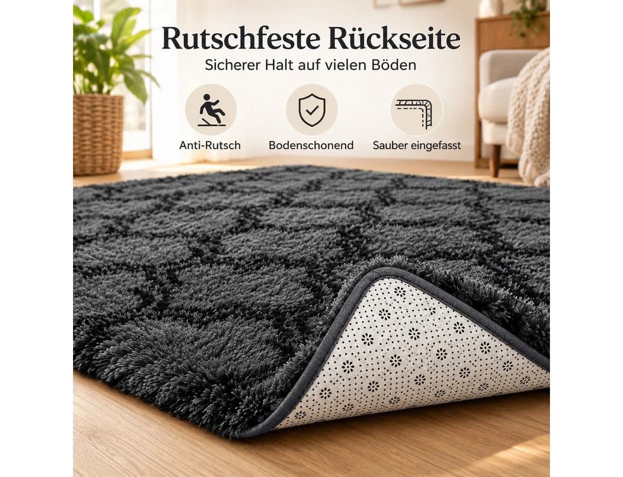 Lochas Hochflor-Teppich Shaggy Grau Anthrazit Geometrisch - Bild 5