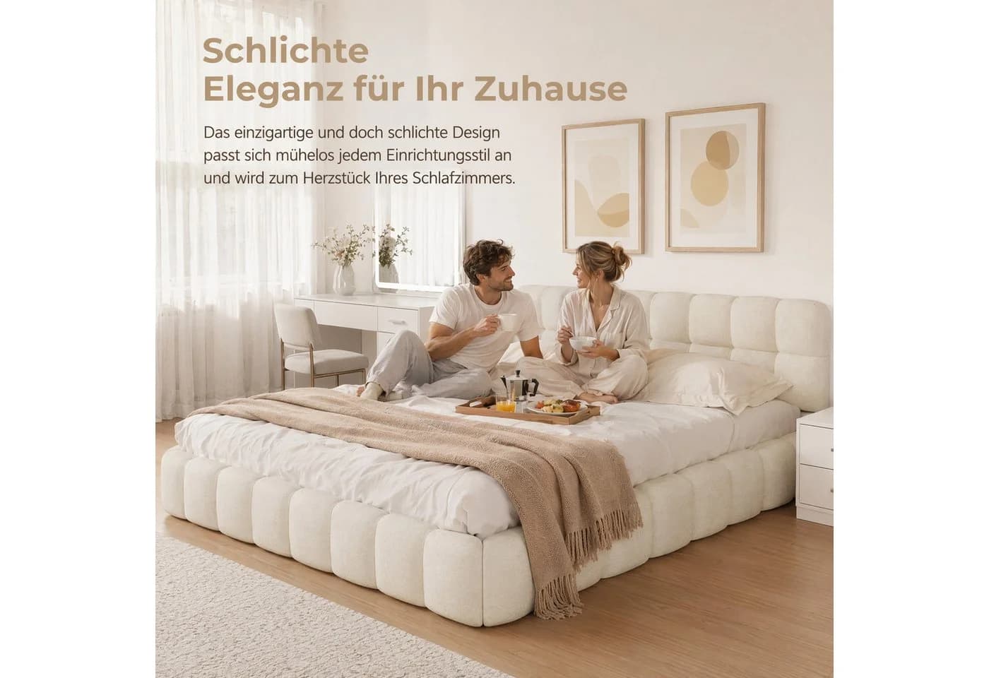 Simurq Polsterbett Bubble Beige/Grau mit Lattenrost
