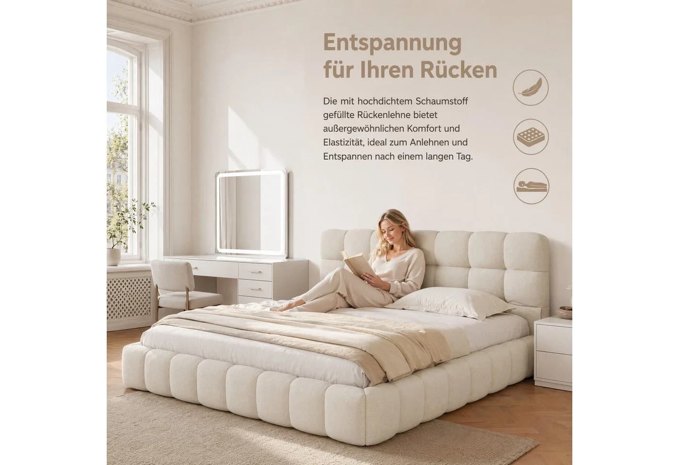 Simurq Polsterbett Bubble Beige/Grau mit Lattenrost - Bild 4