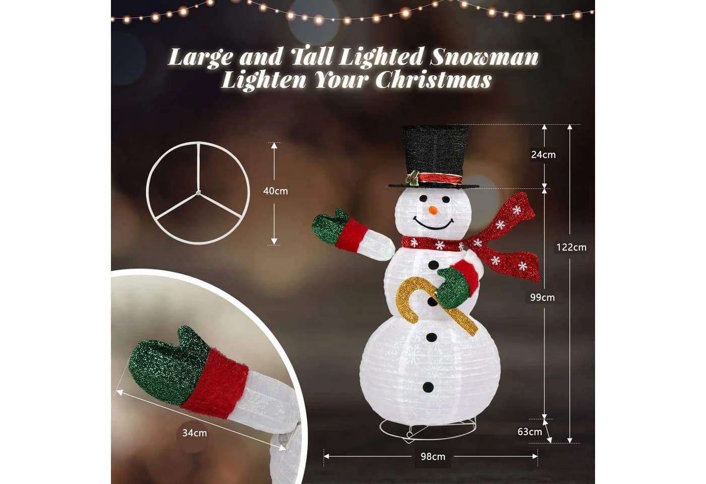 FANNOU Pop-Up Schneemann 100 LEDs Wasserdicht Garten - Bild 3