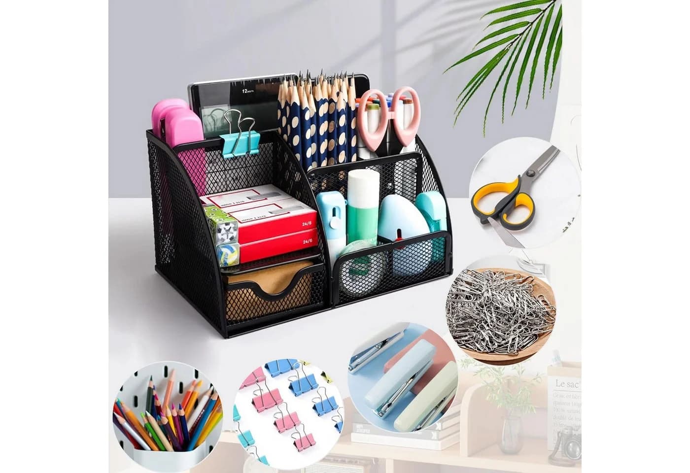 HT Schreibtisch Organizer Mesh Metall Platzsparendes Desk Organizer für Büro Zuhause Schule - Bild 4