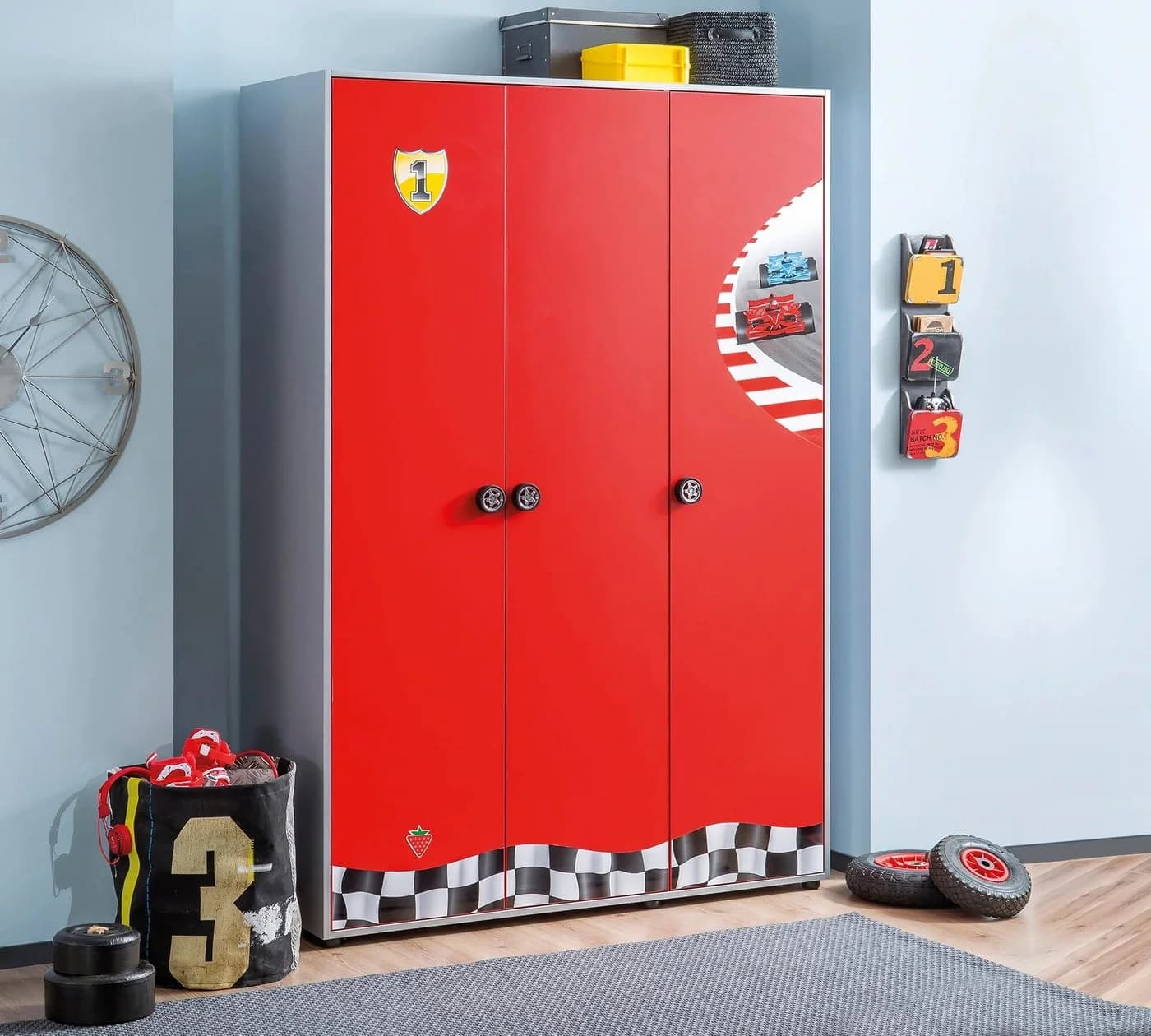 Möbel-Zeit Jugendzimmer-Set RACECUP Kinderzimmer 3-tlg. Schrank Schreibtisch mit Aufsatz Autobett - Bild 3