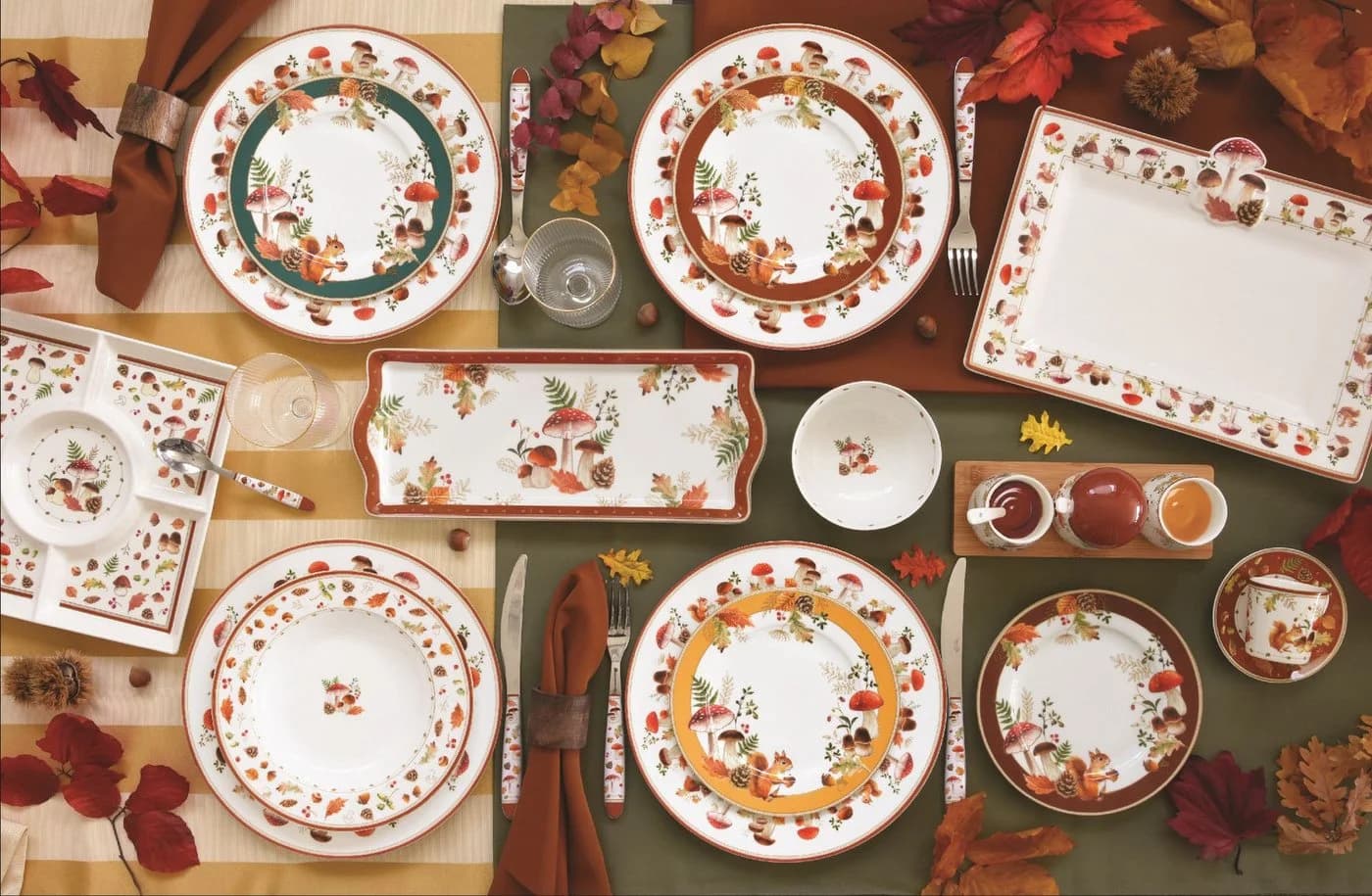 EasyLife Kuchenteller 4er Set Herbstmotiv Porzellan Weiß