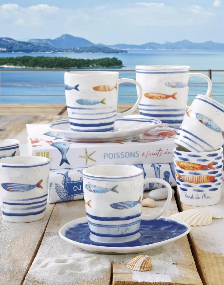 EasyLife Frühstücksteller Bord de Mer Weiß Bunt Fischmotiv