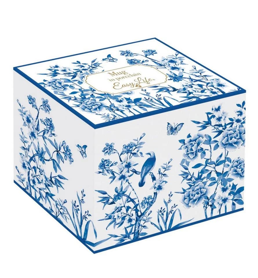 EasyLife Tasse Paradise Garden Porzellan Weiß-Blau mit Goldrand