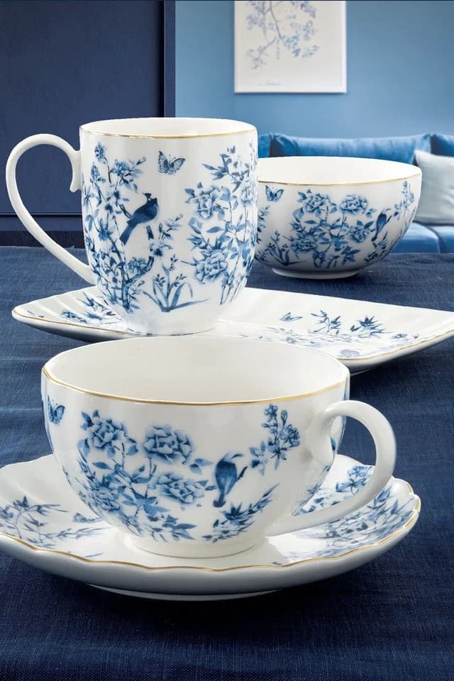 EasyLife Tasse Paradise Garden Porzellan Weiß-Blau mit Goldrand - Bild 3