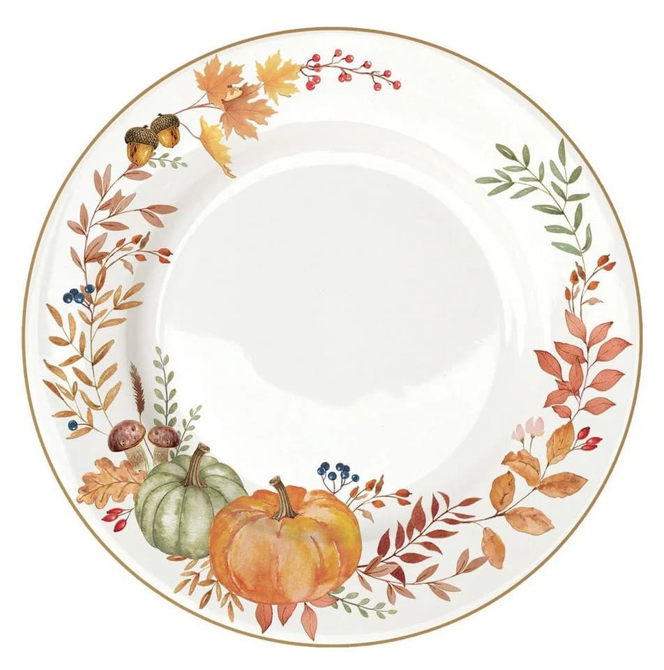 EasyLife Speiseteller Harvest Herbst Kürbis Blätter Karos Mehrfarbig Porzellan - Bild 2