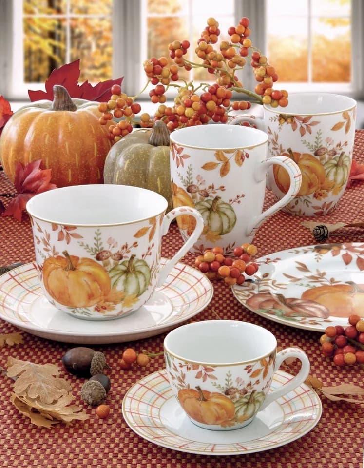 EasyLife Frühstückstasse Harvest Herbst Porzellan Mehrfarbig mit Untertasse - Bild 4