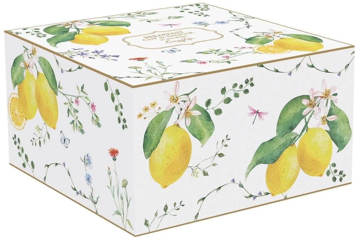 EasyLife Frühstückstasse Fleurs et Citrons Porzellan Weiß/Gelb/Grün