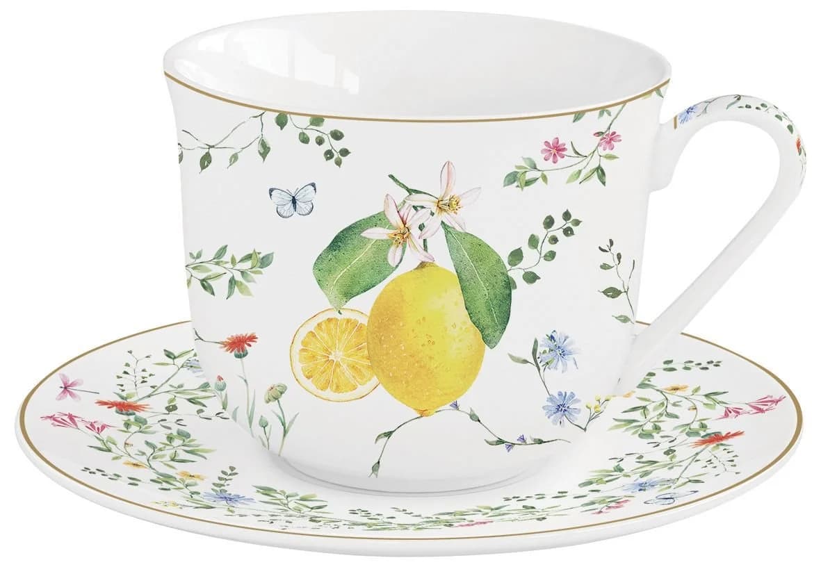 EasyLife Frühstückstasse Fleurs et Citrons Porzellan Weiß/Gelb/Grün - Bild 2