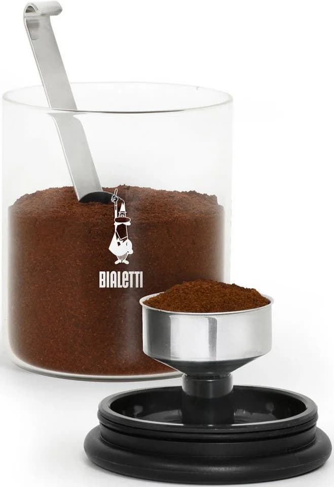 Bialetti Kaffeedose Schwarz Transparent 250g mit Löffel