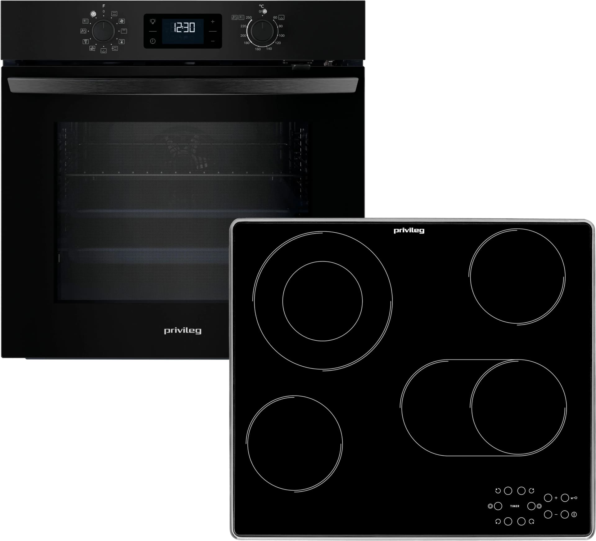 PRIVILEG Backofen-Set BAKO Turn&Cook 455 Black Heißluftbackofen Touch-Display