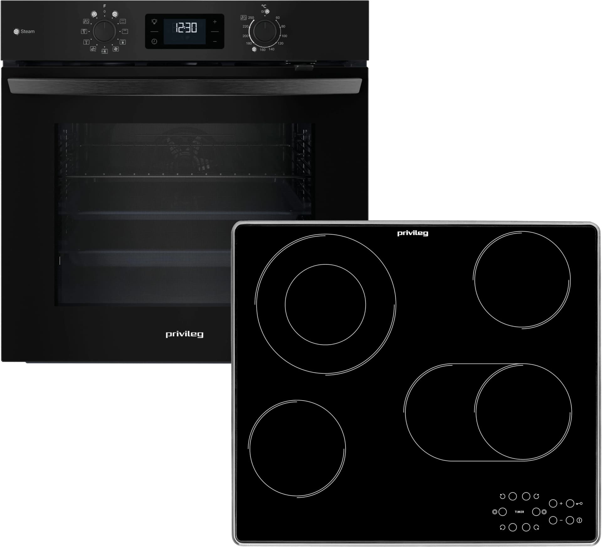 PRIVILEG Backofen-Set "BAKO Turn&Go Steam 420" Schwarz/Edelstahl