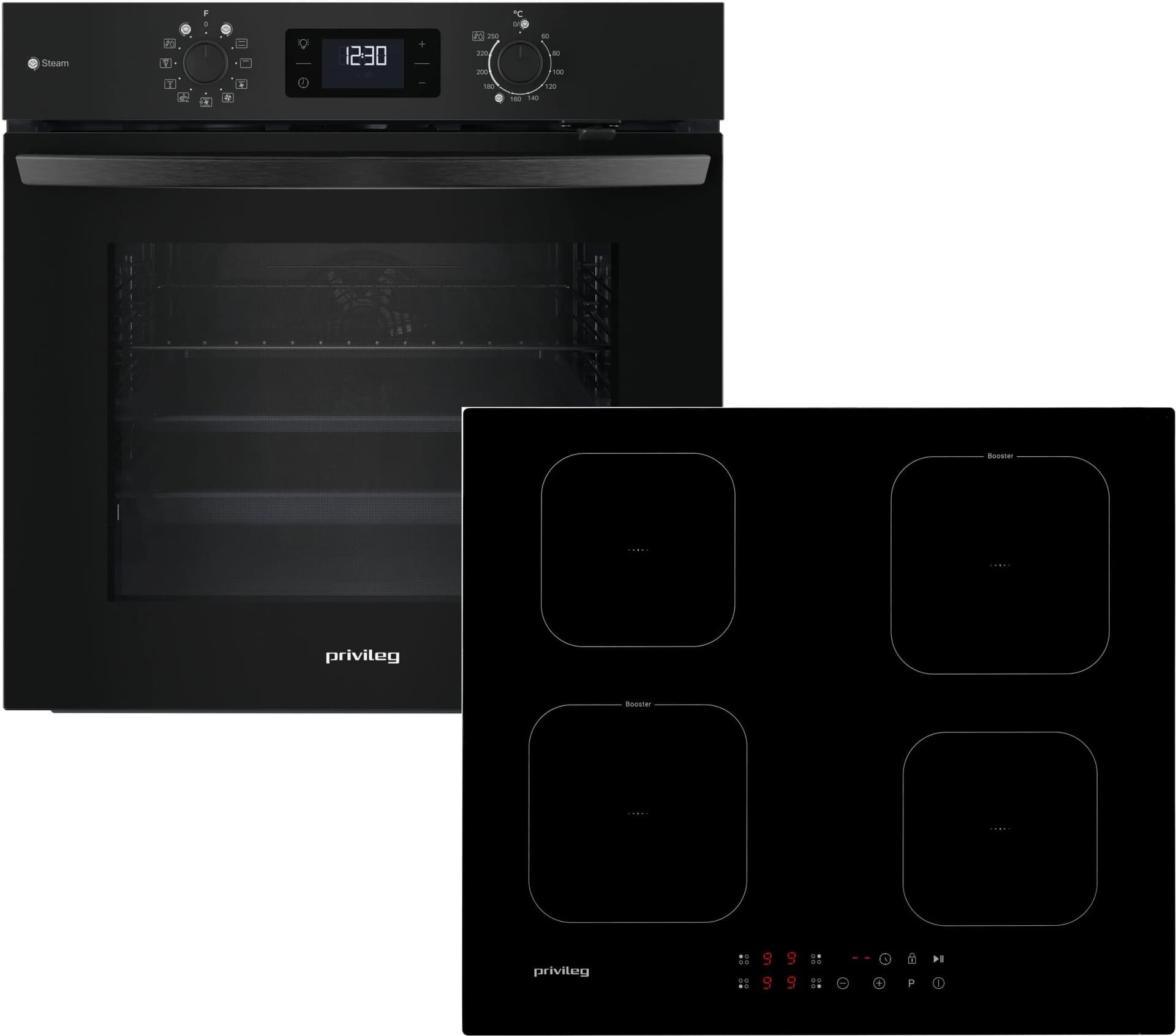 PRIVILEG Backofen-Set BAKO Turn&Go Steam 620 Schwarz Hydrolyse