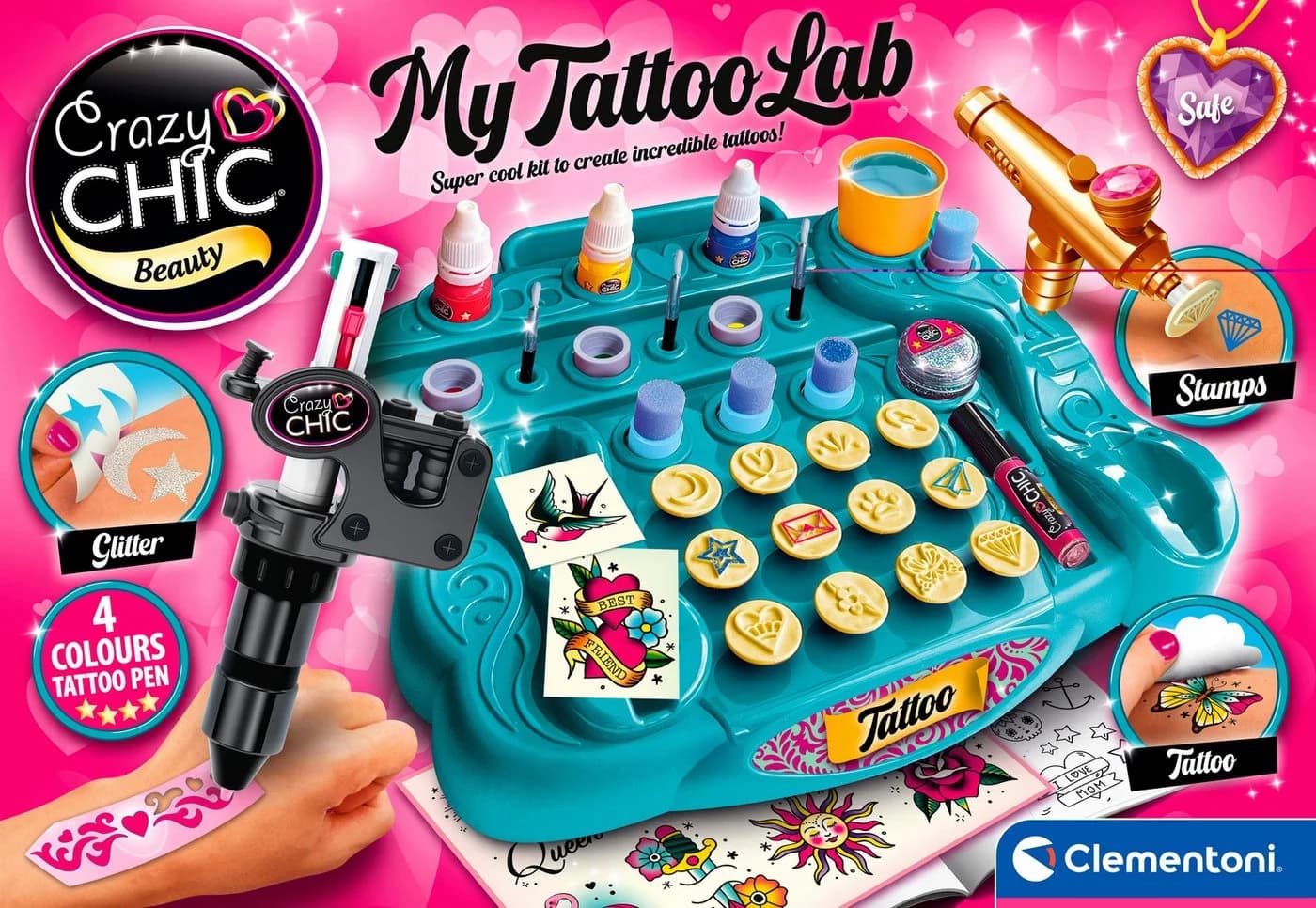 Clementoni Kreativset Crazy Chick Tattoo-Studio Bunt