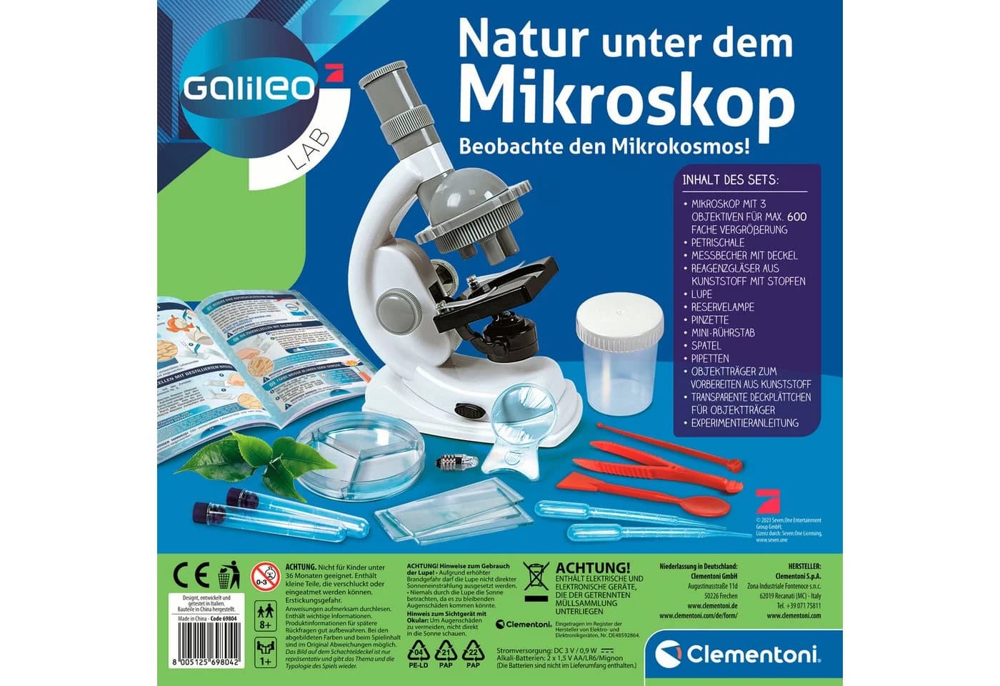 Clementoni Experimentierkasten Galileo Natur unter dem Mikroskop 600-fach