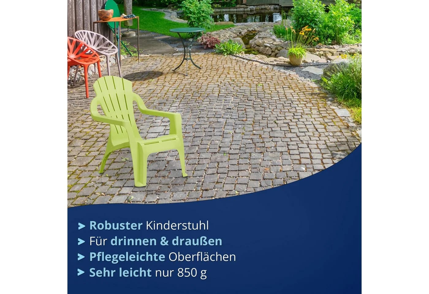 KHG Kinderstuhl Gartenstuhl mit Armlehnen Limettengrün stapelbar