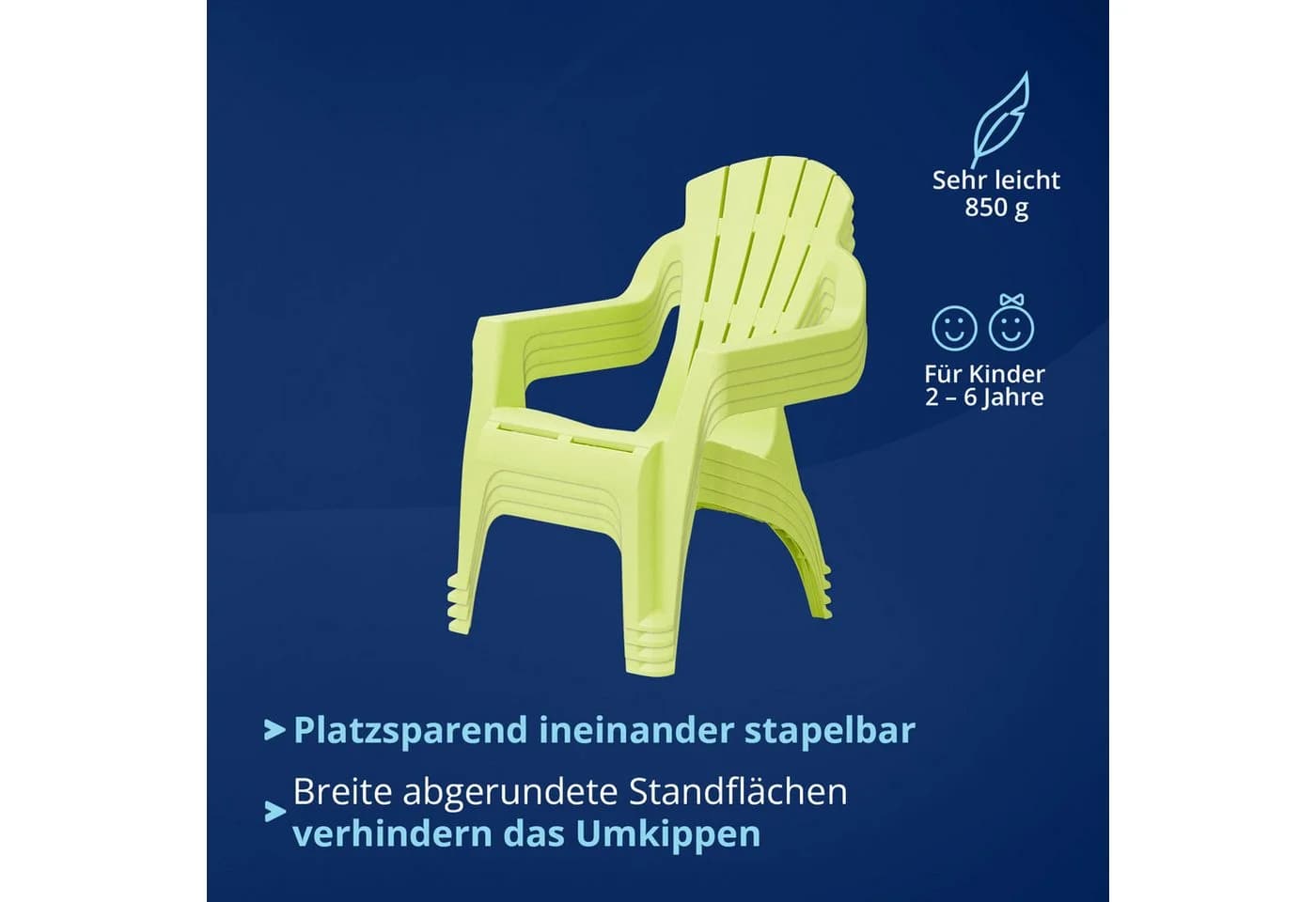 KHG Kinderstuhl Gartenstuhl mit Armlehnen Limettengrün stapelbar - Bild 4