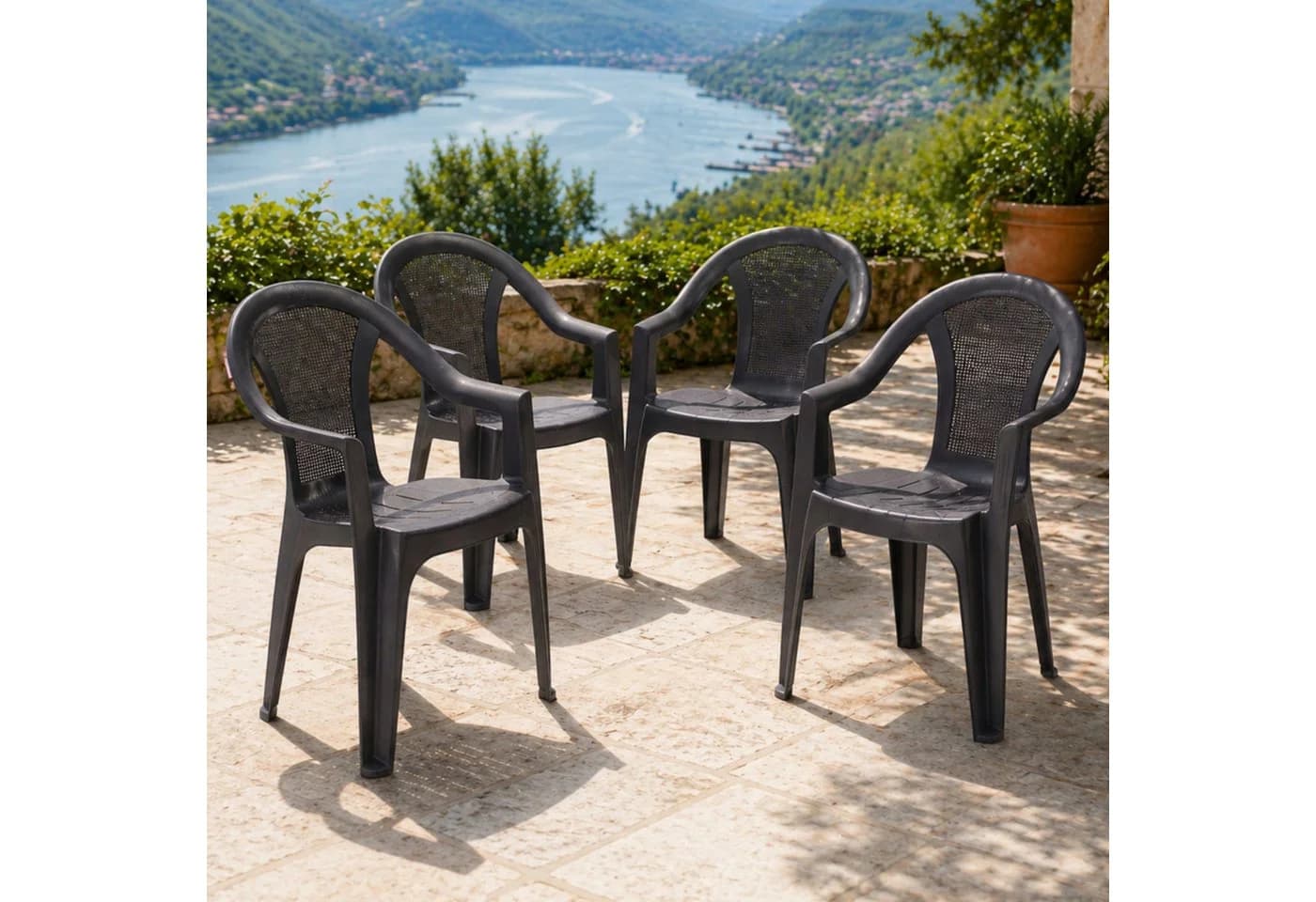 Progarden Gartenstuhl Anthrazit Stapelbar 4er Set UV-beständig - Bild 2