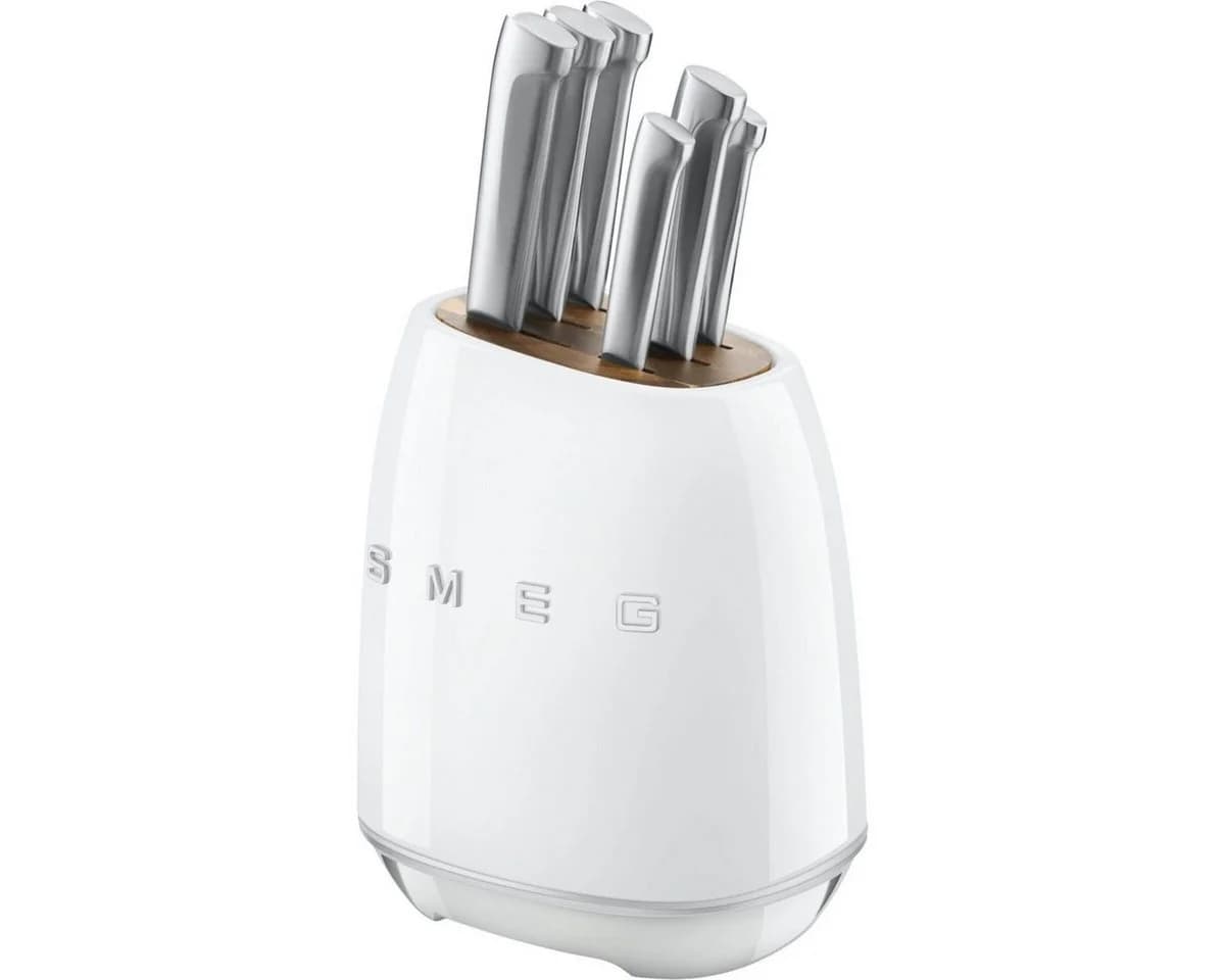 Smeg Messerblock-Set Weiß 6-teilig Edelstahl Akazienholz